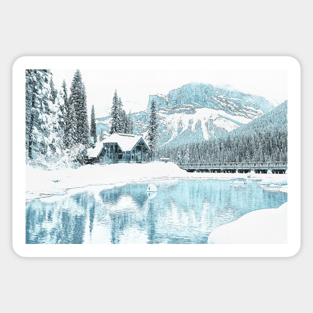 Winter Morning in the Mountain House Sticker by AlexMir